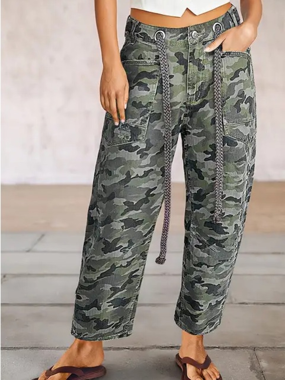 Camo Wide leg Jeans - Olive Green